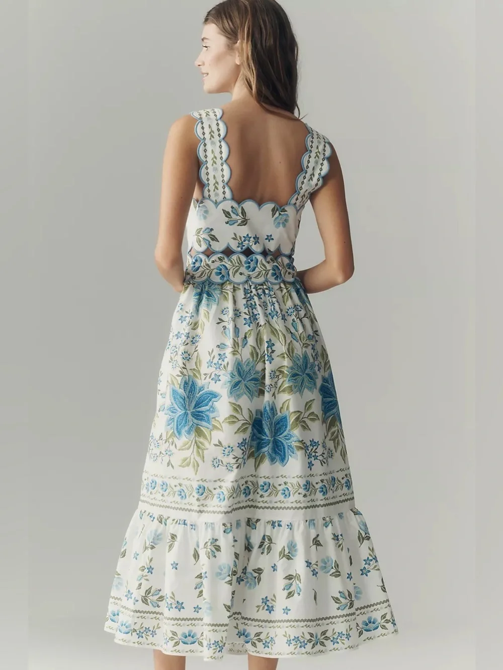 FARM Rio Sleeveless Scallop-Trim Printed Midi Dress Sz-M - Picture 2 of 15